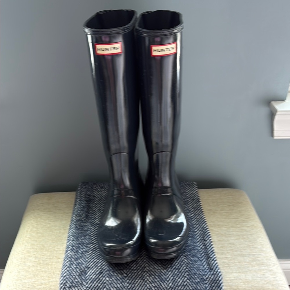 Hunter Glossy Black Tall Boots